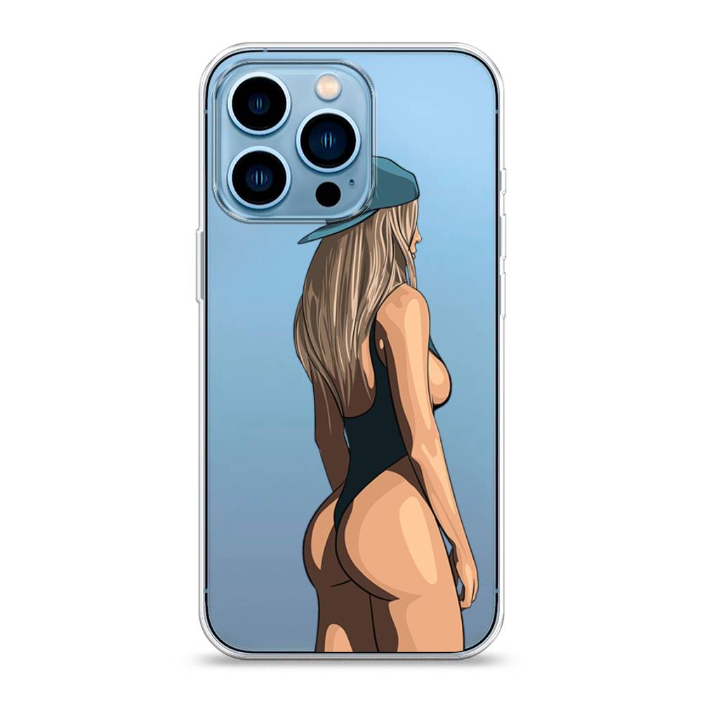 

Чехол для Apple iPhone 13 Pro "Девушка в черном купальнике", Зеленый;бежевый;черный, 14350-6