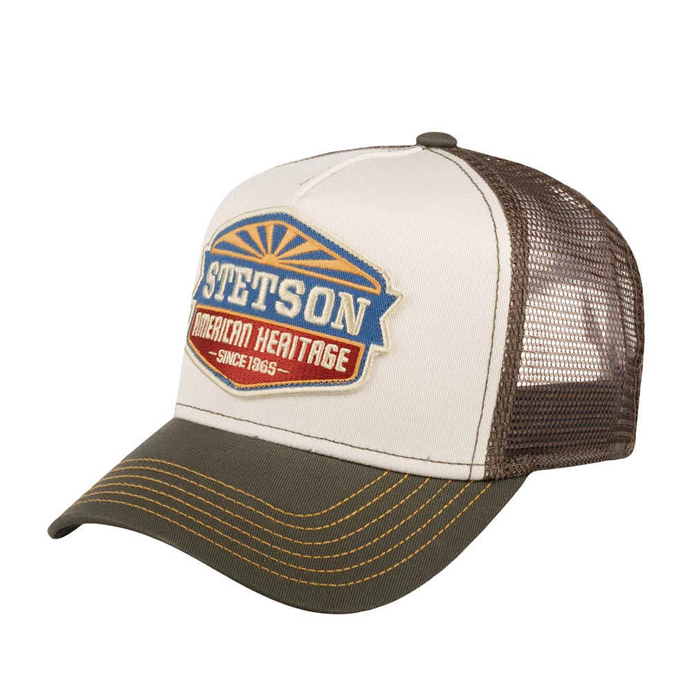 Бейсболка унисекс Stetson 7751194 TRUCKER CAP SUN оливковая / белая, one size