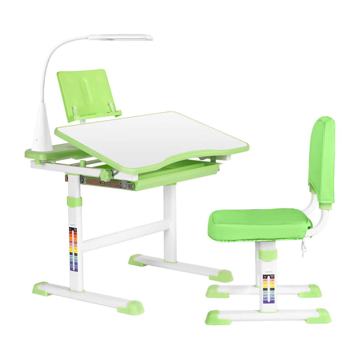Комплект парта и стул Anatomica Avgusta Comfort со светильником белый/зеленый