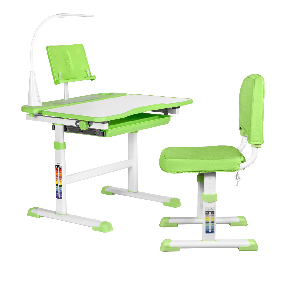 Купить Комплект парта и стул Anatomica Avgusta Comfort со светильником белый/зеленый,