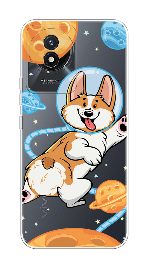 

Чехол на Vivo Y02 "Корги-космонавт", Голубой;бежевый;белый, 268150-1