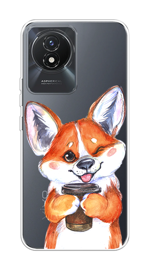 

Чехол на Vivo Y02 "Корги с кофе", Оранжевый;белый, 268150-4