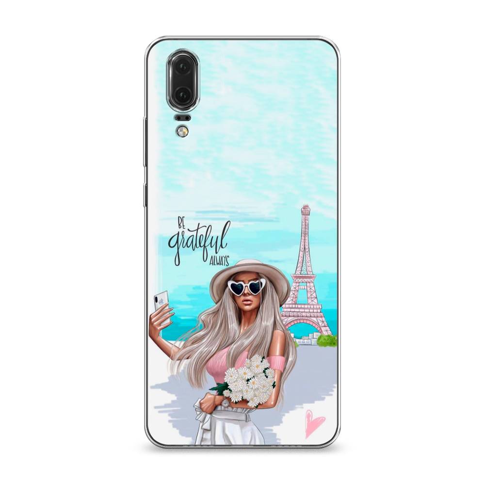

Чехол на Huawei P20 "Селфи Париж", Голубой;бежевый, 64350-6