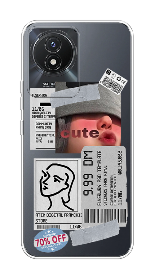 

Чехол на Vivo Y02 "Cute girl collage", Розовый;серый;голубой, 268150-6