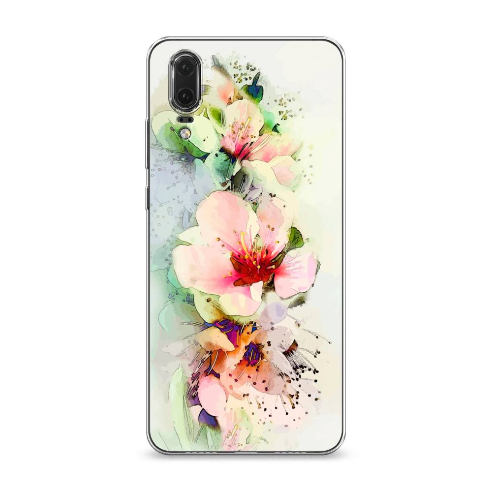 

Чехол на Huawei P20 "Нежные цветы", Зеленый;розовый, 64350-2