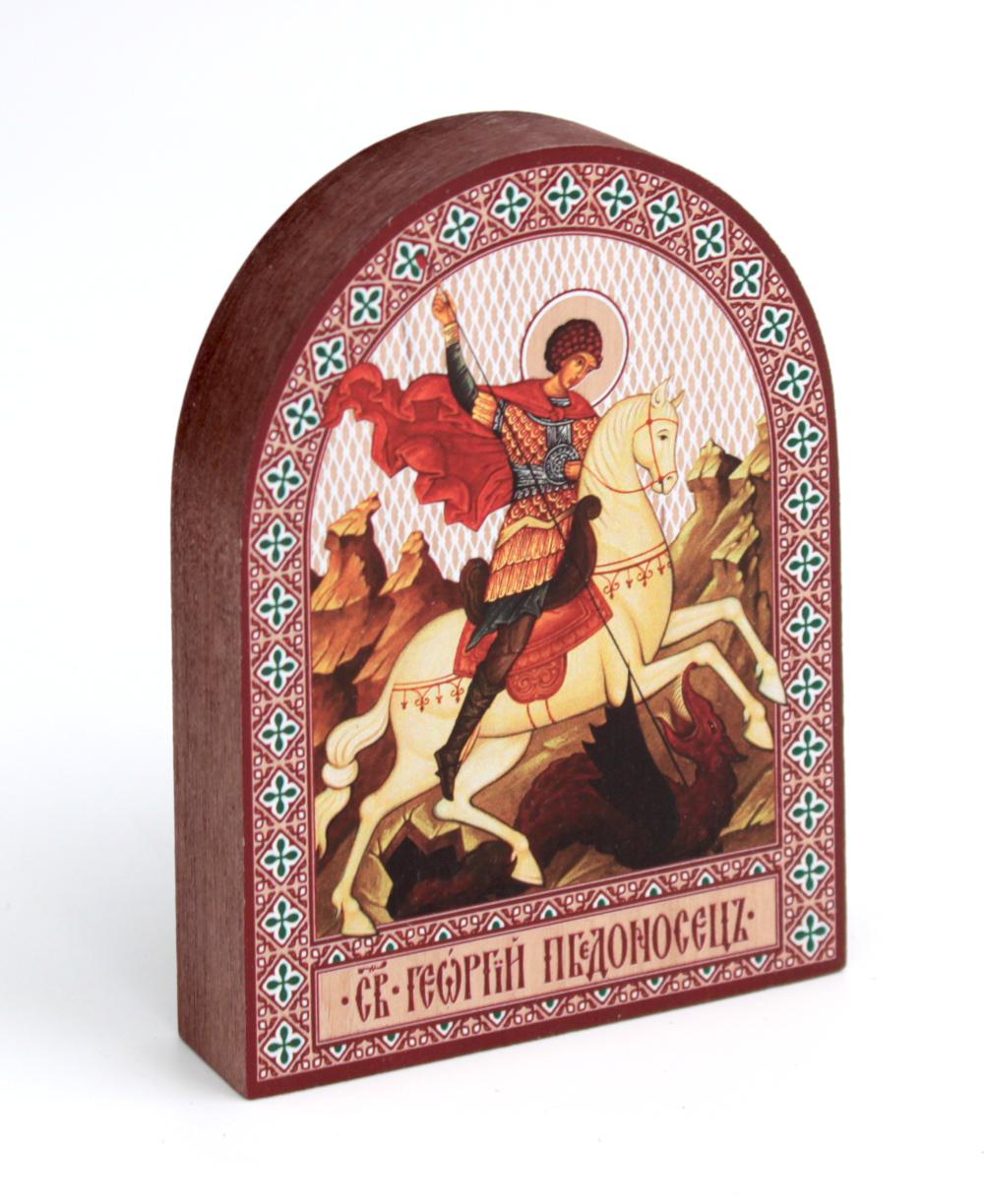 Икона аркой Синопсисъ Георгий Победоносец на коне, на дереве 95х120
