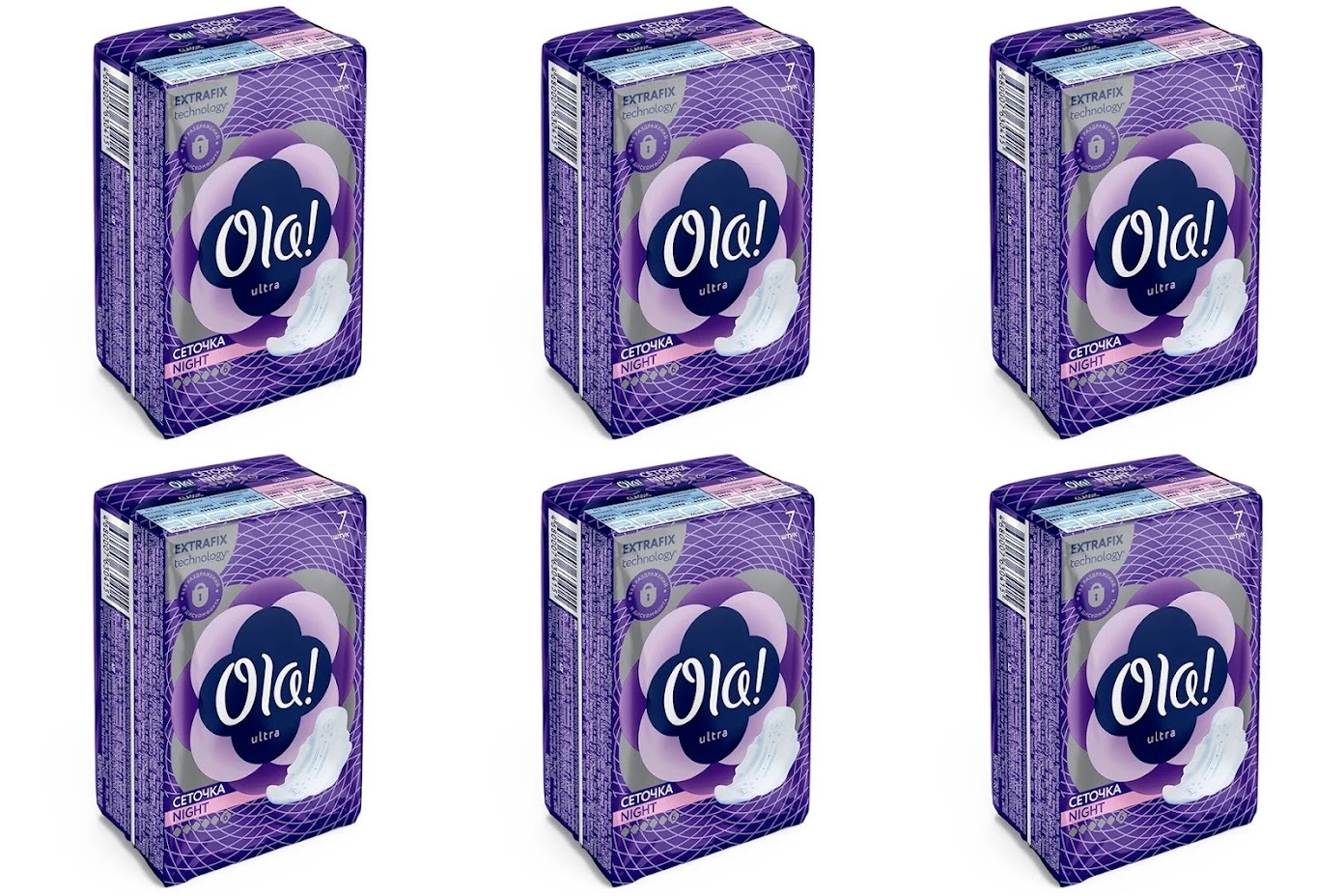 

Гигиенические прокладки Ola Ultra Night с ионами серебра ультратонкие 7шт 6 уп, Белый, 4630038000558