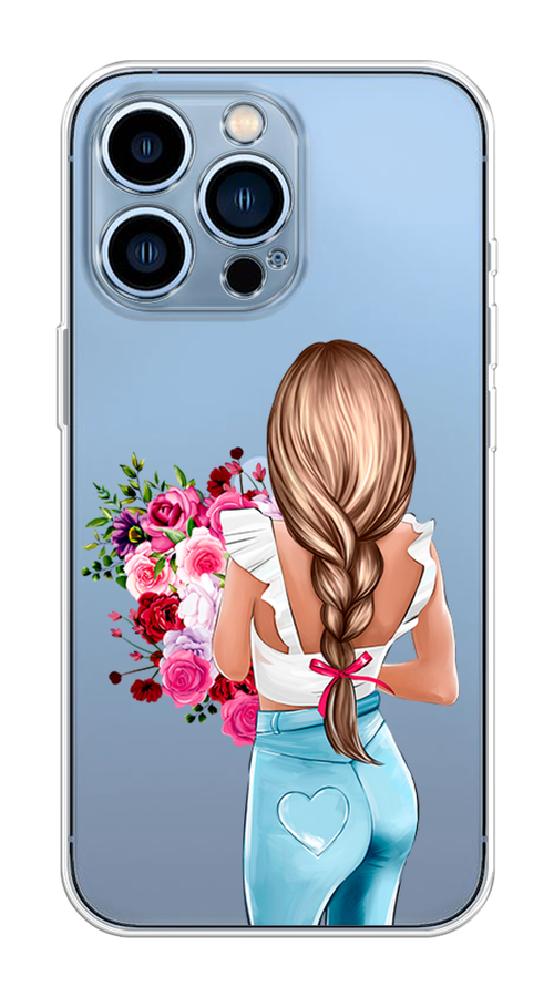 

Чехол на Apple iPhone 13 Pro "Девушка с цветами", Коричневый;розовый;голубой, 14350-6
