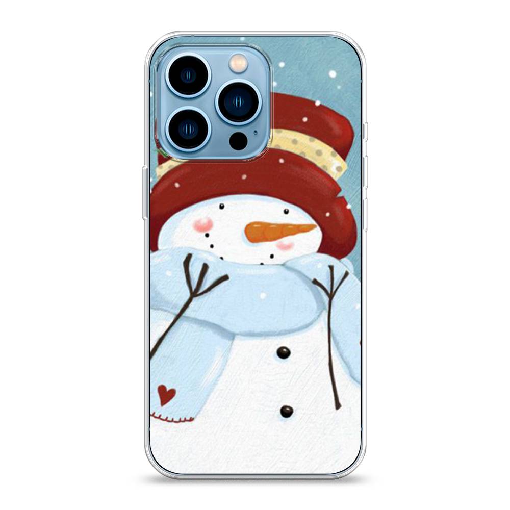 

Чехол для Apple iPhone 13 Pro "Застенчивый снеговик", Голубой;белый;красный, 14350-5