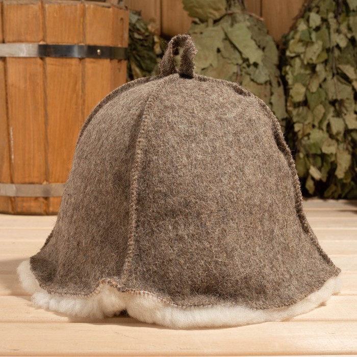 

Шапка для бани Войлочная из овчины скорняжный шов покрытая войлоком  коричневый, Серый, Войлочная