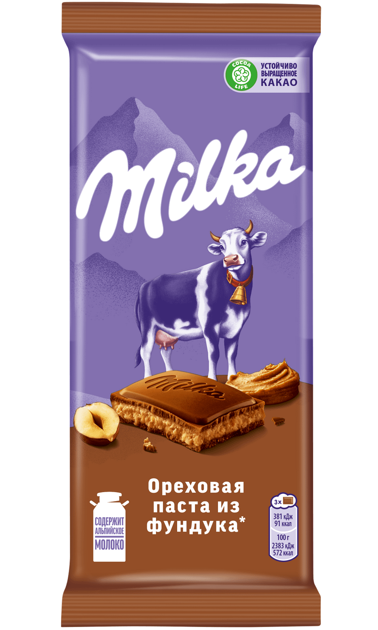 

Шоколад Milka ореховая паста из фундука 85 г