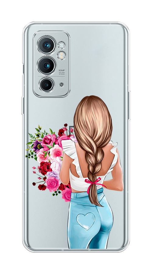 

Чехол на OnePlus 9RT "Девушка с цветами", Коричневый;розовый;голубой, 152050-6