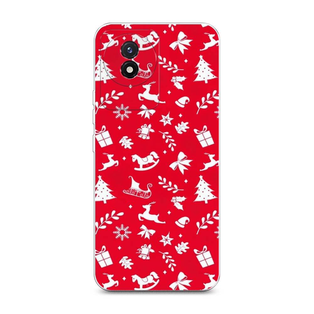 

Чехол на Vivo Y02 "Красный новогодний фон", Красный;белый, 268150-5