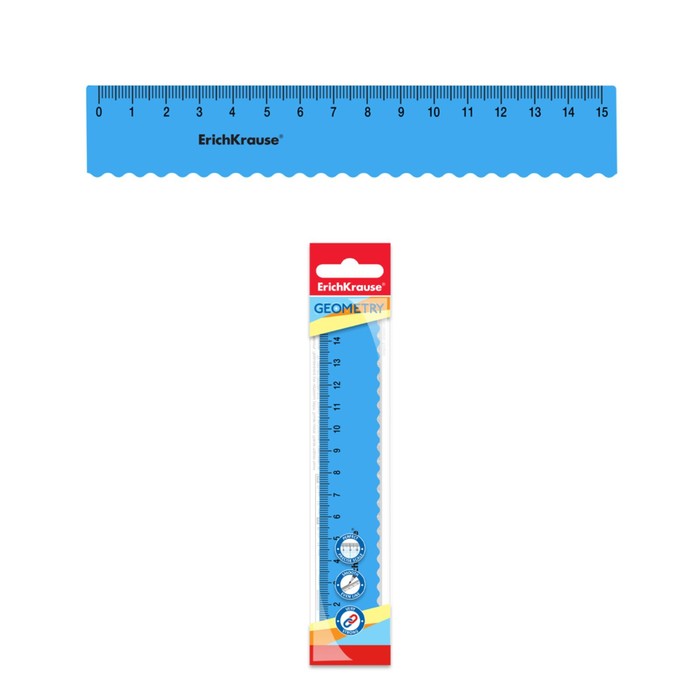 

Линейка ErichKrause Bubble Gum 15см, гибкая, с волнистым краем, пластиковая, голубая, аром, Голубой