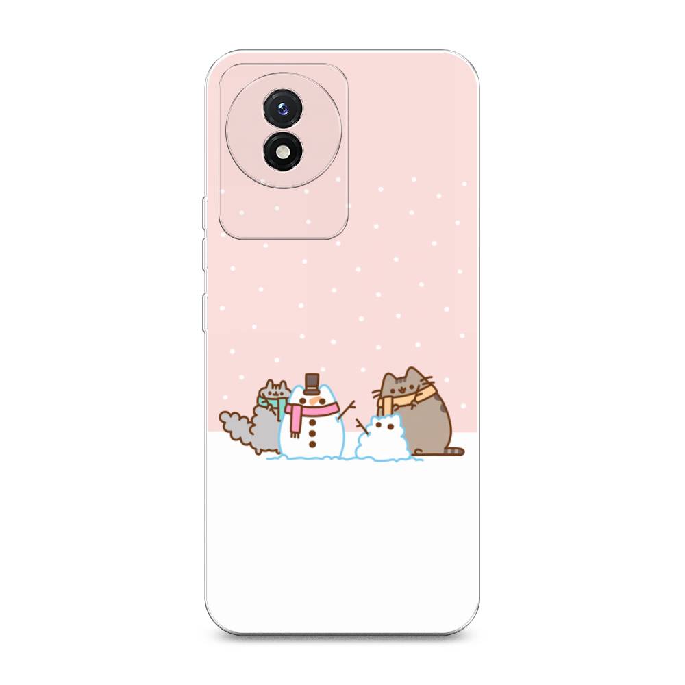 

Чехол на Vivo Y02 "Котики в снегу", Розовый;белый;серый, 268150-5
