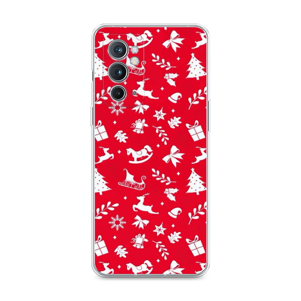 

Чехол на OnePlus 9RT "Красный новогодний фон", Красный;белый, 152050-5