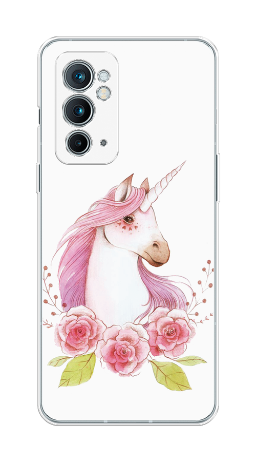 

Чехол на OnePlus 9RT "Единорог цветы", Белый;розовый;серый, 152050-1