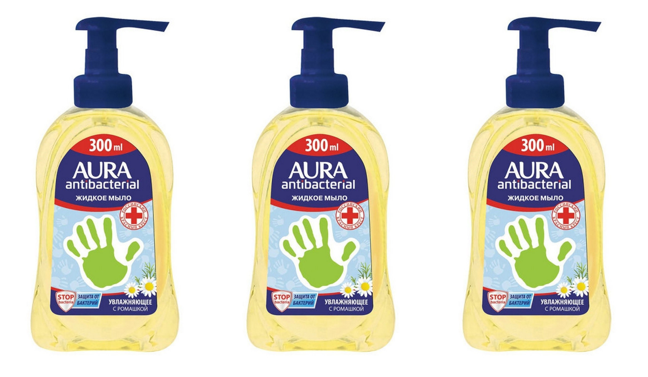 Жидкое мыло Aura Antibacterial ромашка деликатное 300 мл 3 шт synergetic жидкое мыло мелисса и ромашка антибактериальное с эффектом увлажнения 500 0