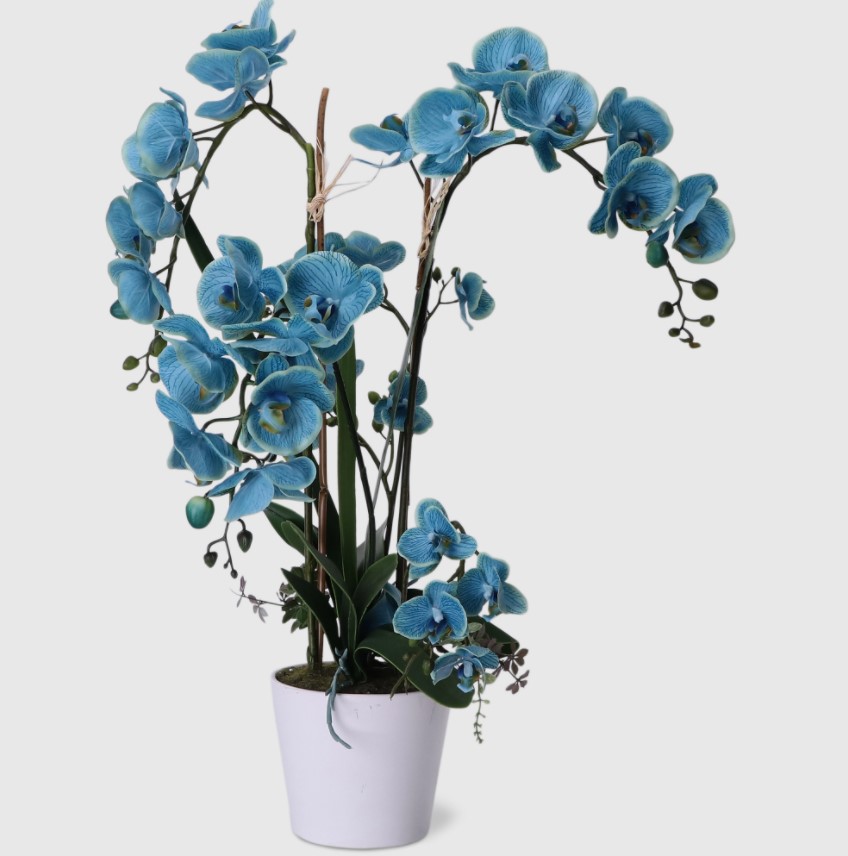 Искусственный цветок Орхидея Colorful в горшке 80 см голубой