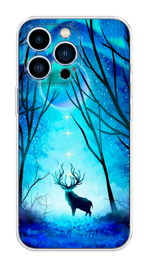 

Чехол на Apple iPhone 13 Pro "Олень северное сияние", Синий;черный;голубой, 14350-1