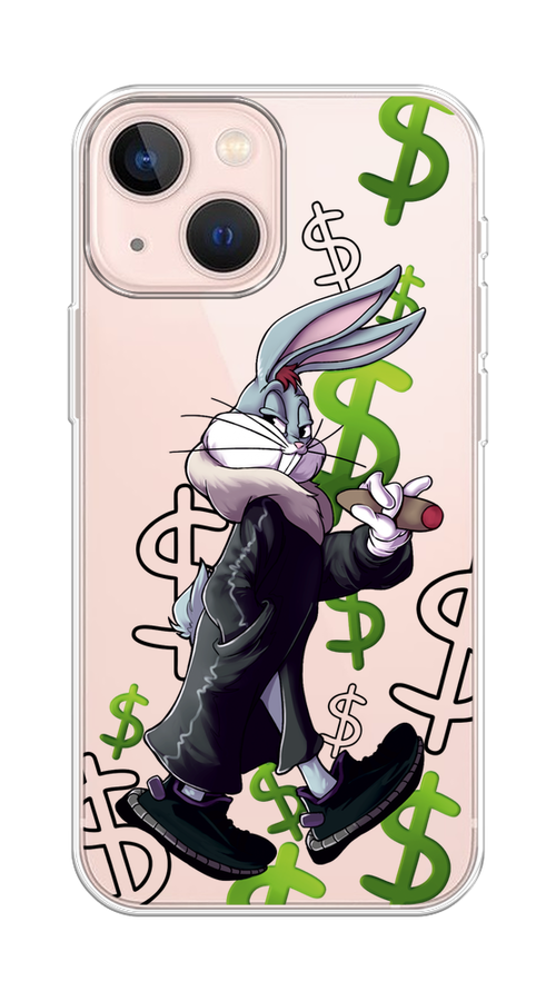 

Чехол на Apple iPhone 13 mini "Rich Bugs Bunny", Зеленый;черный;голубой, 14150-6