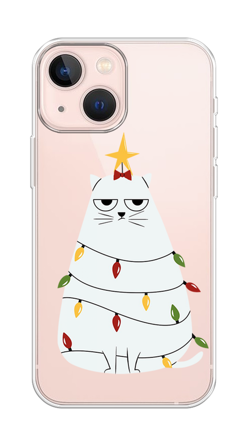 

Чехол на Apple iPhone 13 mini "Котик в гирлянде", Белый;красный;желтый, 14150-1