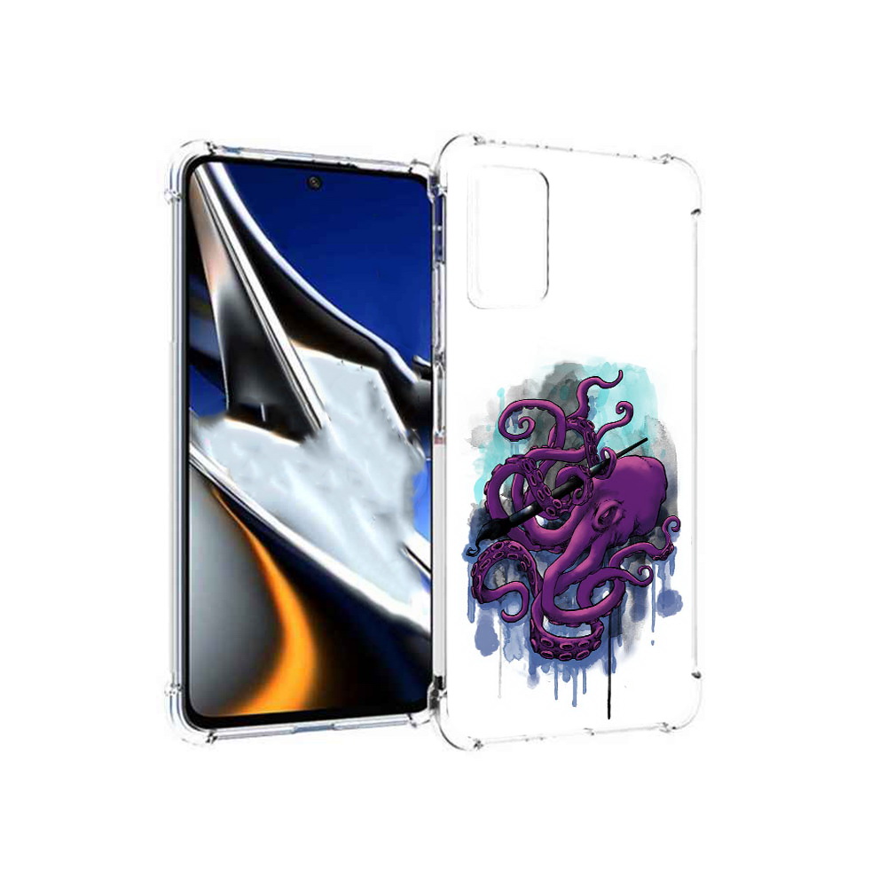 

Чехол MyPads Tocco для Xiaomi Poco X4 Pro 5G фиолетовый осьминог, Прозрачный, Tocco