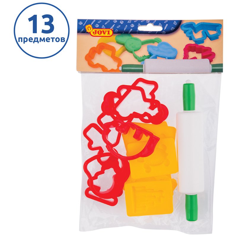 (3 упак.) - Набор для лепки JOVI, формочки 12шт., скалка, пакет, европодвес (арт. 244304) рюкзак с игрушками динозавры формочки для пластилина 5 шт скалка
