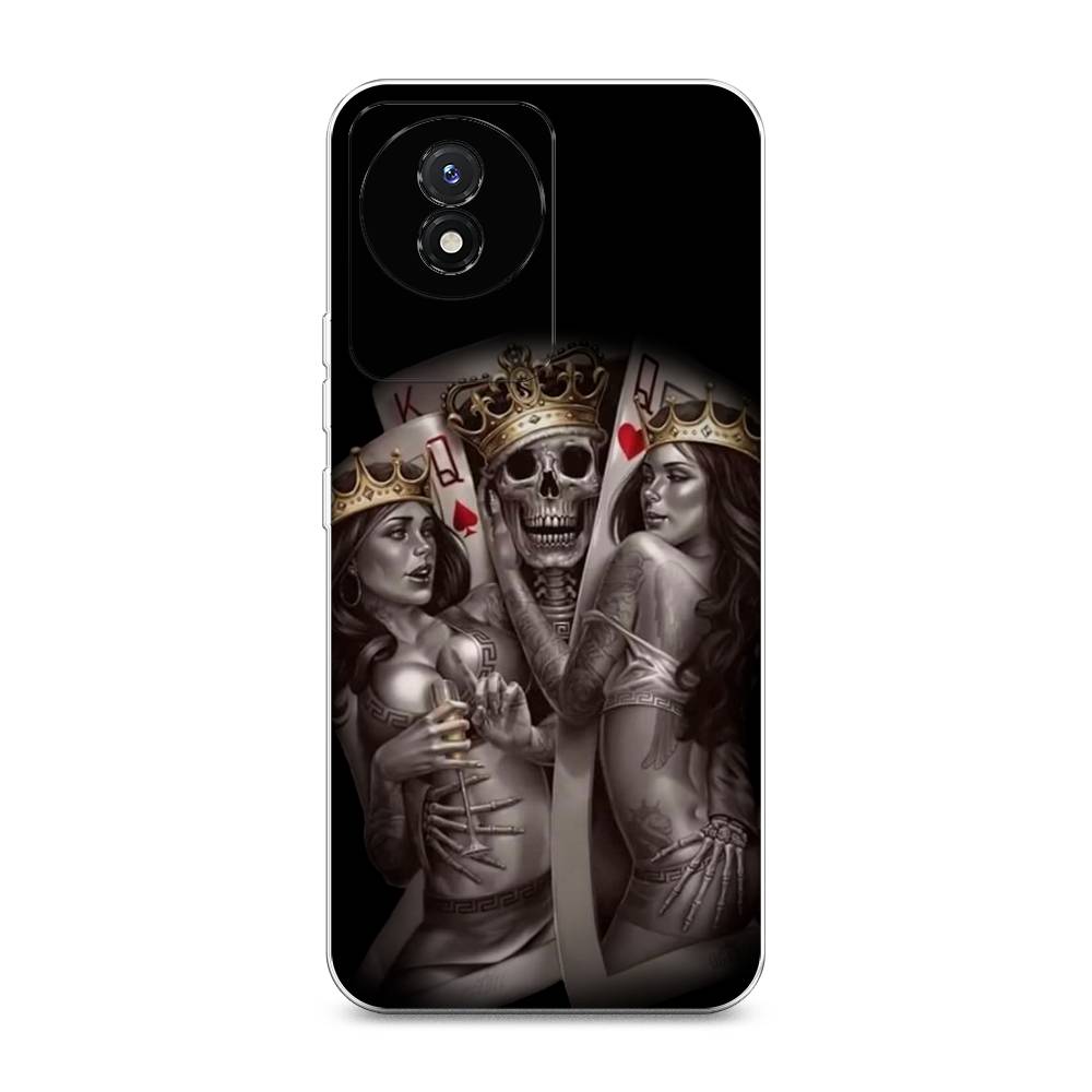 

Чехол на Vivo Y02 "Карты король и королевы", Серый;желтый, 268150-6
