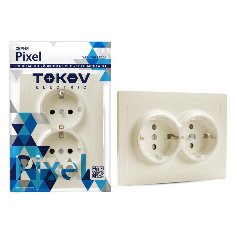 

Розетка 2-м СП Pixel 16А IP20 с заземл. защ. шторки в сборе беж. TOKOV ELECTRIC TKE-PX-R2F, Бежевый