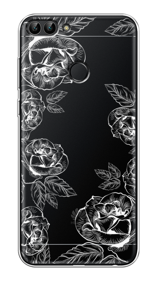 

Чехол на Huawei P Smart "Розы графика", Черный;серый, 64050-2