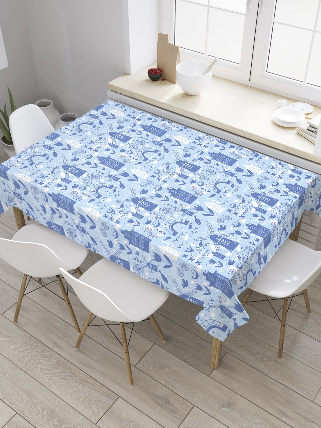 

Скатерть прямоугольная JoyArty "Мельница через мост" из сатена, 180x145 см, Голубой, Мельница через мост