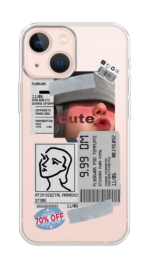 

Чехол на Apple iPhone 13 mini "Cute girl collage", Розовый;серый;голубой, 14150-6