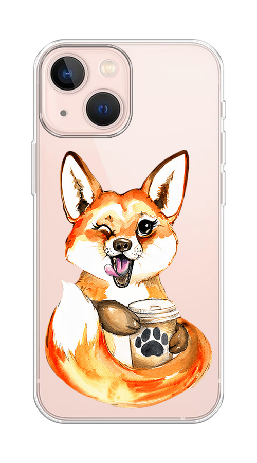 

Чехол на Apple iPhone 13 mini "Подмигивающая лиса с кофе", Оранжевый;белый;коричневый, 14150-4