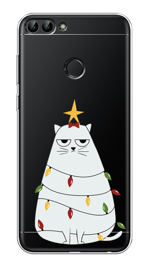 

Чехол на Huawei P Smart "Котик в гирлянде", Белый;красный;желтый, 64050-1