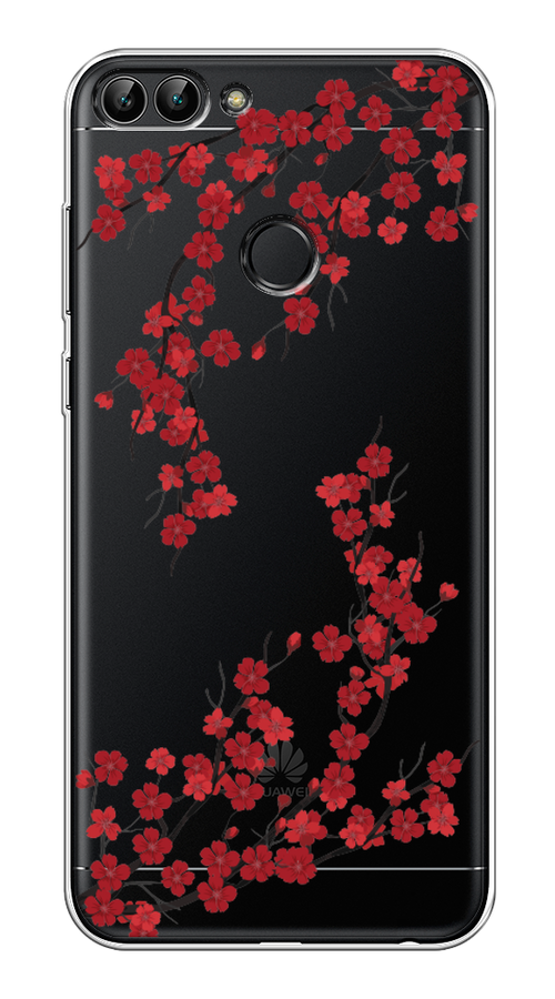 

Чехол на Huawei P Smart "Красная сакура", Красный;черный, 64050-2
