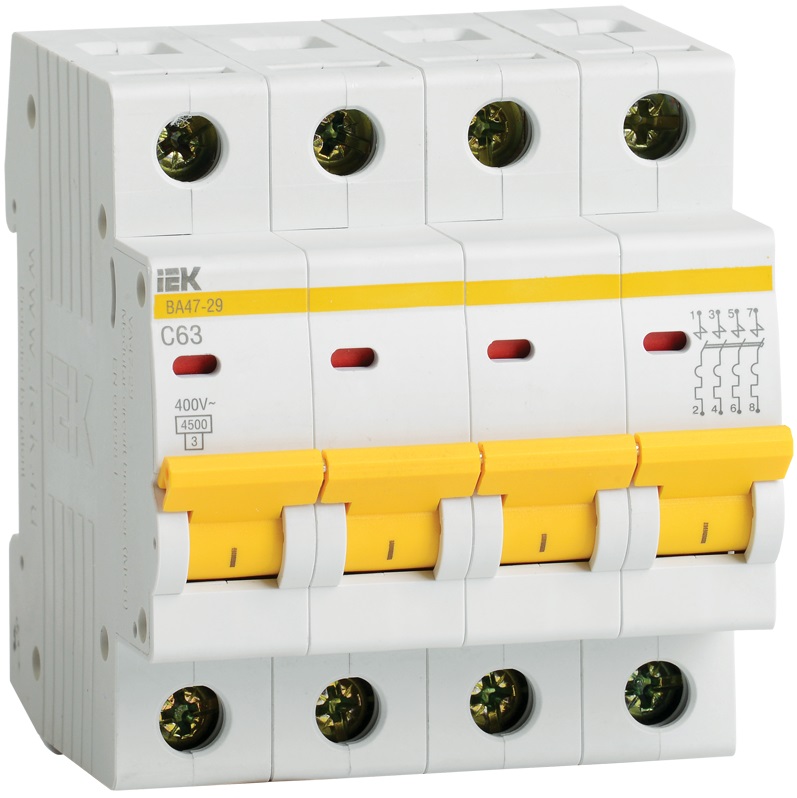 iEK Автоматический выключатель четырёхполюсный IEK ВА47-29, 6А, 4,5кА, характеристика C