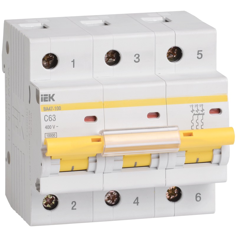 iEK Автоматический выключатель трёхполюсный IEK ВА47-100, 10А, 10кА, характеристика С