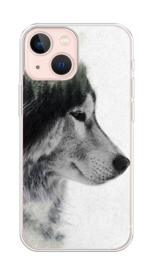 

Чехол на Apple iPhone 13 mini "Волк лес", Серый;белый, 14150-1