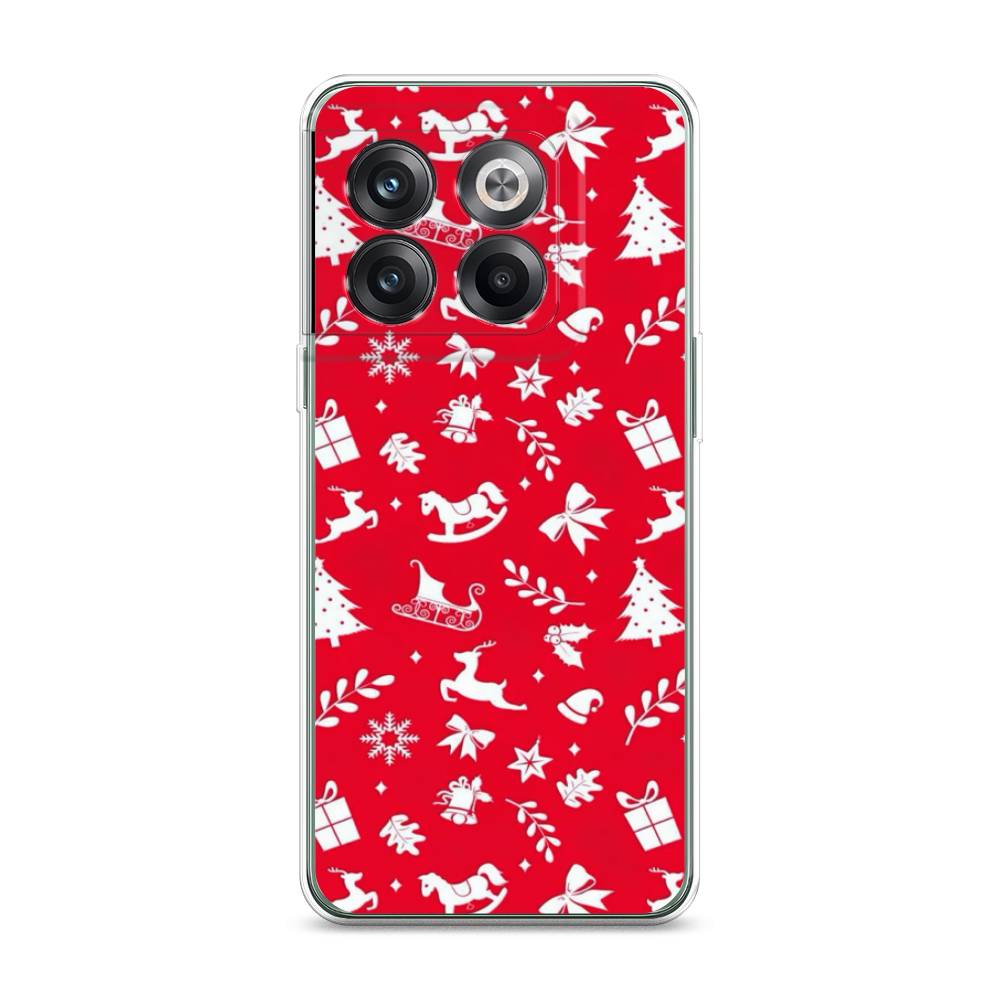 

Чехол на OnePlus Ace Pro "Красный новогодний фон", Красный;белый, 153350-5