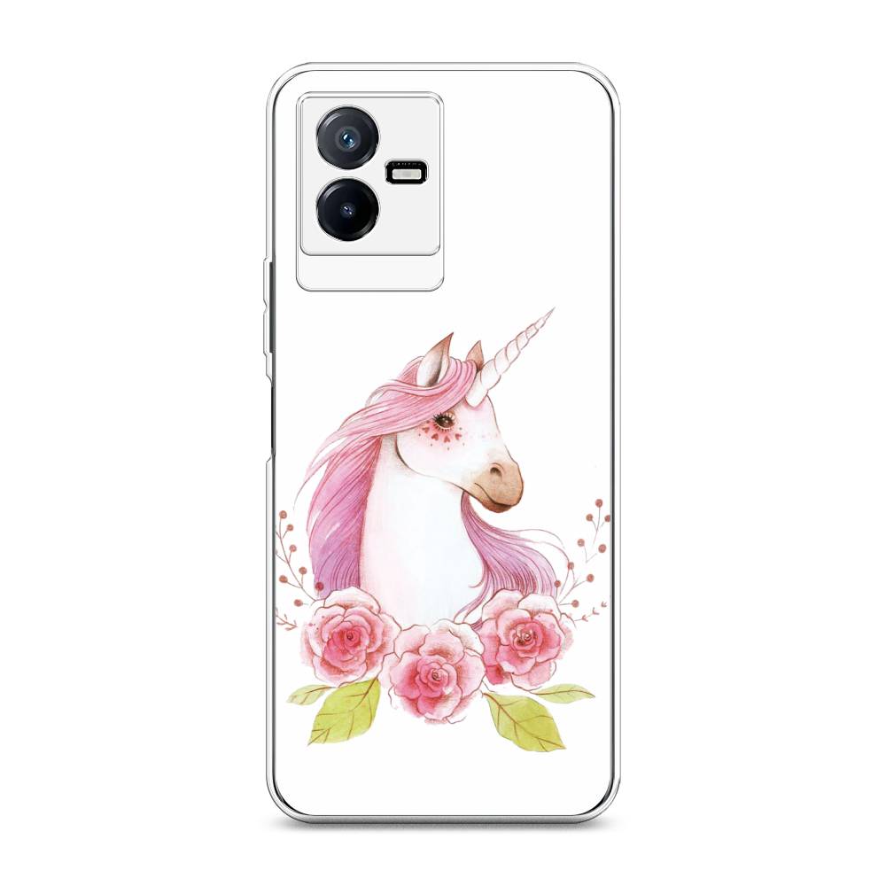 

Чехол для Vivo Y73t "Единорог цветы", Белый;розовый;серый, 268050-1