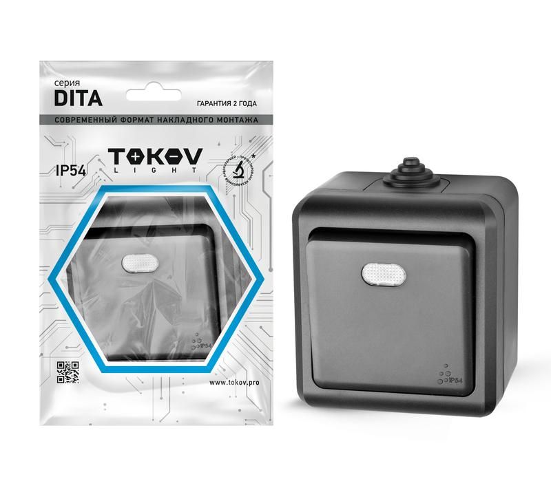 Выключатель 1-кл ОП Dita IP54 10А 250В с индикацией карбон TOKOV ELECTRIC TKL-DT-V1I-C14- 814₽