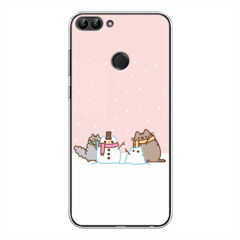 

Чехол на Huawei P Smart "Котики в снегу", Розовый;белый;серый, 64050-5