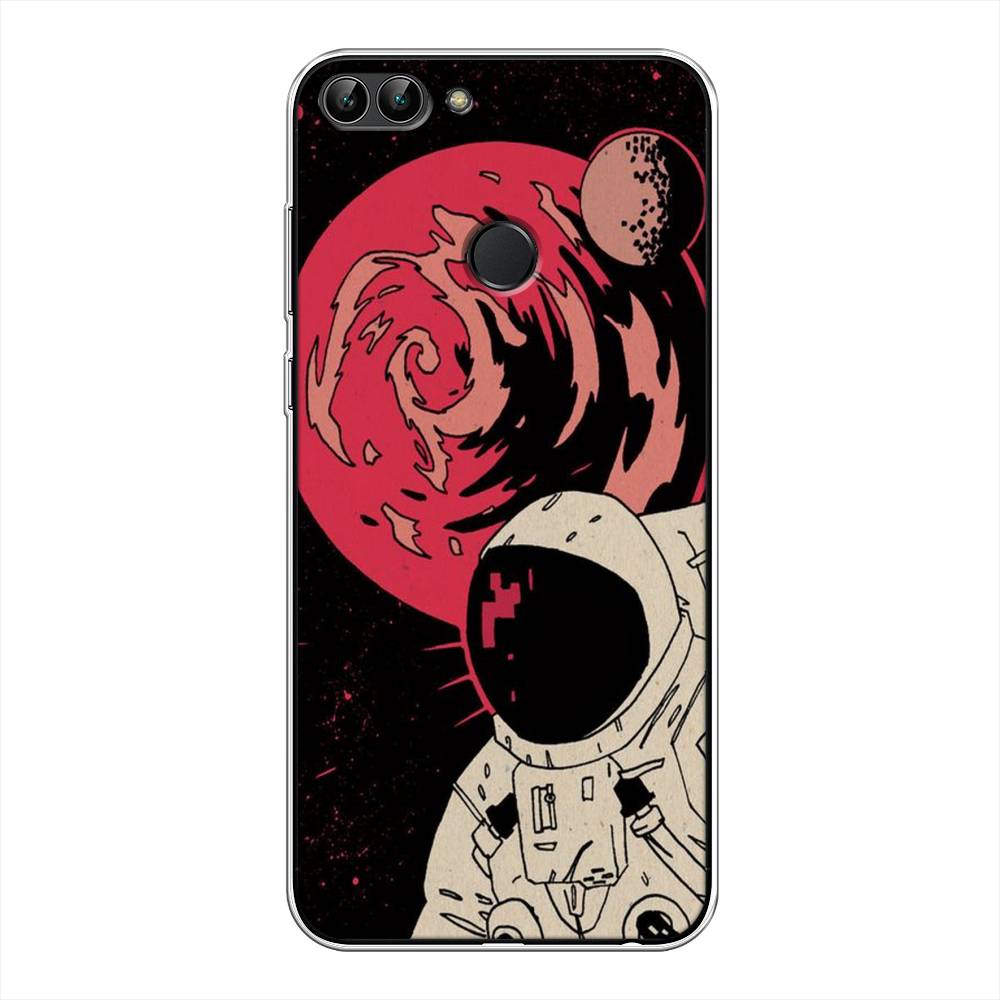 

Чехол на Huawei P Smart "Космонавт возле Марса", Черный;красный, 64050-2