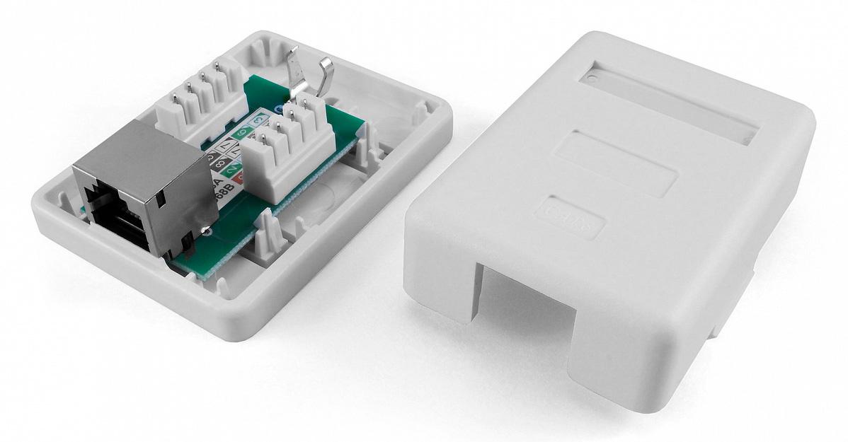 Hyperline SB1-1-8P8C-C5e-SH-WH Розетка компьютерная RJ-45(8P8C), категория 5e, экранирован оптическая абонентская розетка hyperline