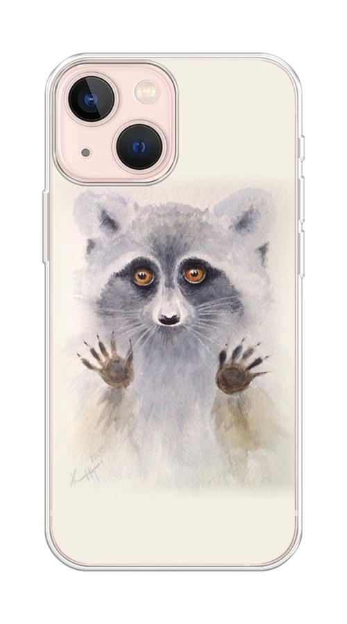 

Чехол на Apple iPhone 13 mini "Енот за стеклом", Бежевый;серый, 14150-4