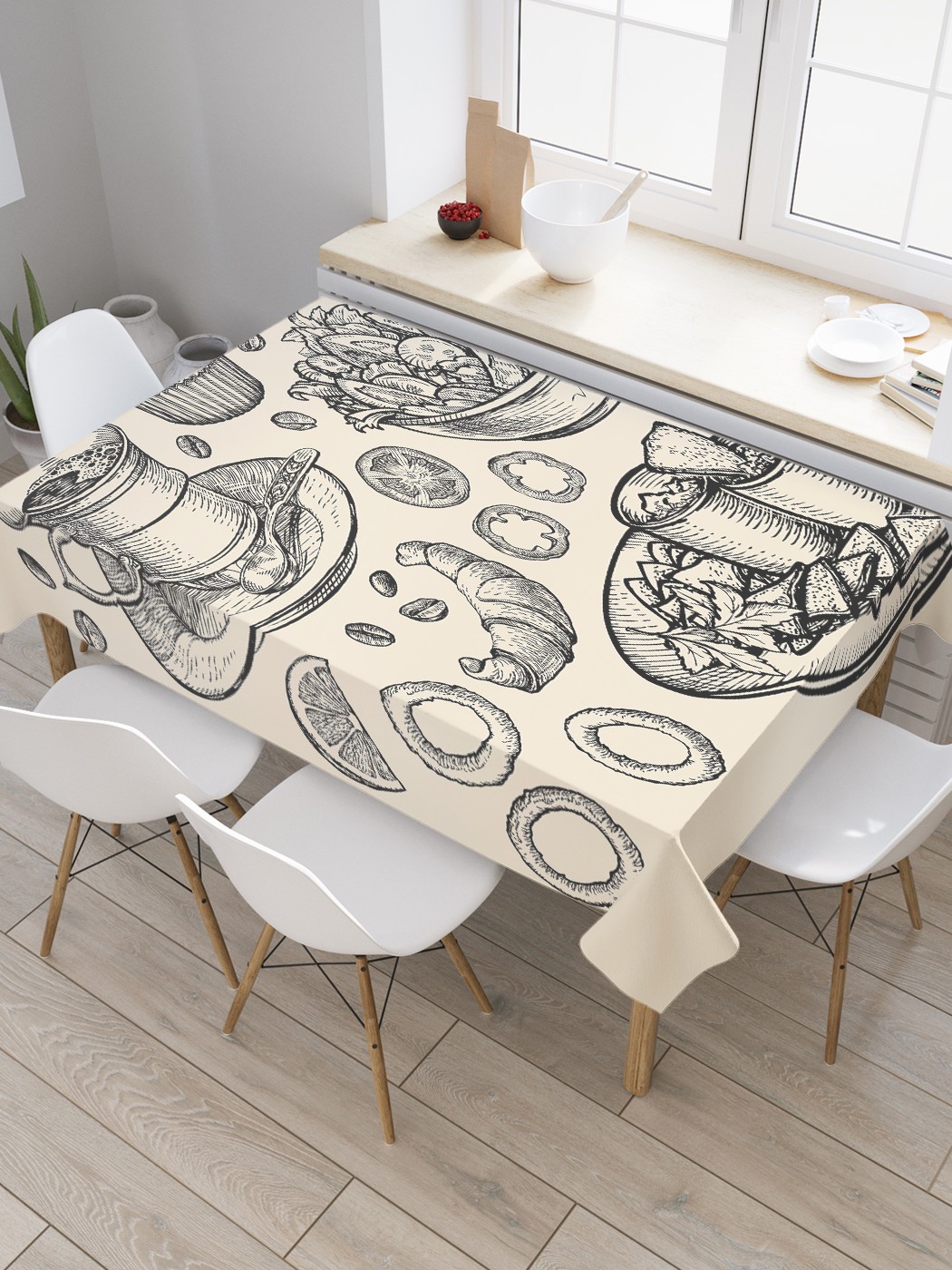 

Скатерть прямоугольная JoyArty "Вкусняшки для чая" из сатена, 180x145 см, Бежевый, Вкусняшки для чая