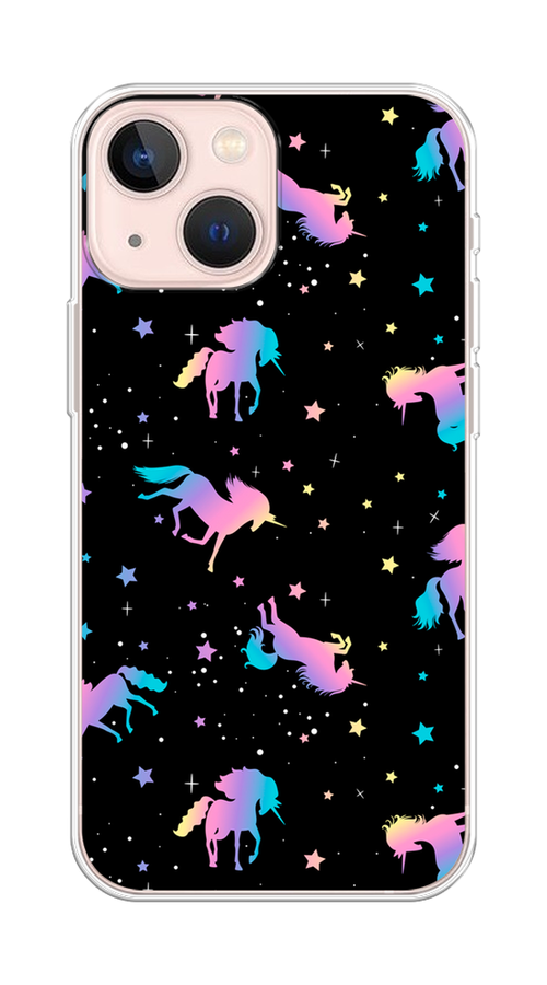 

Чехол на Apple iPhone 13 mini "Единороги градиент", Черный;розовый;голубой, 14150-1
