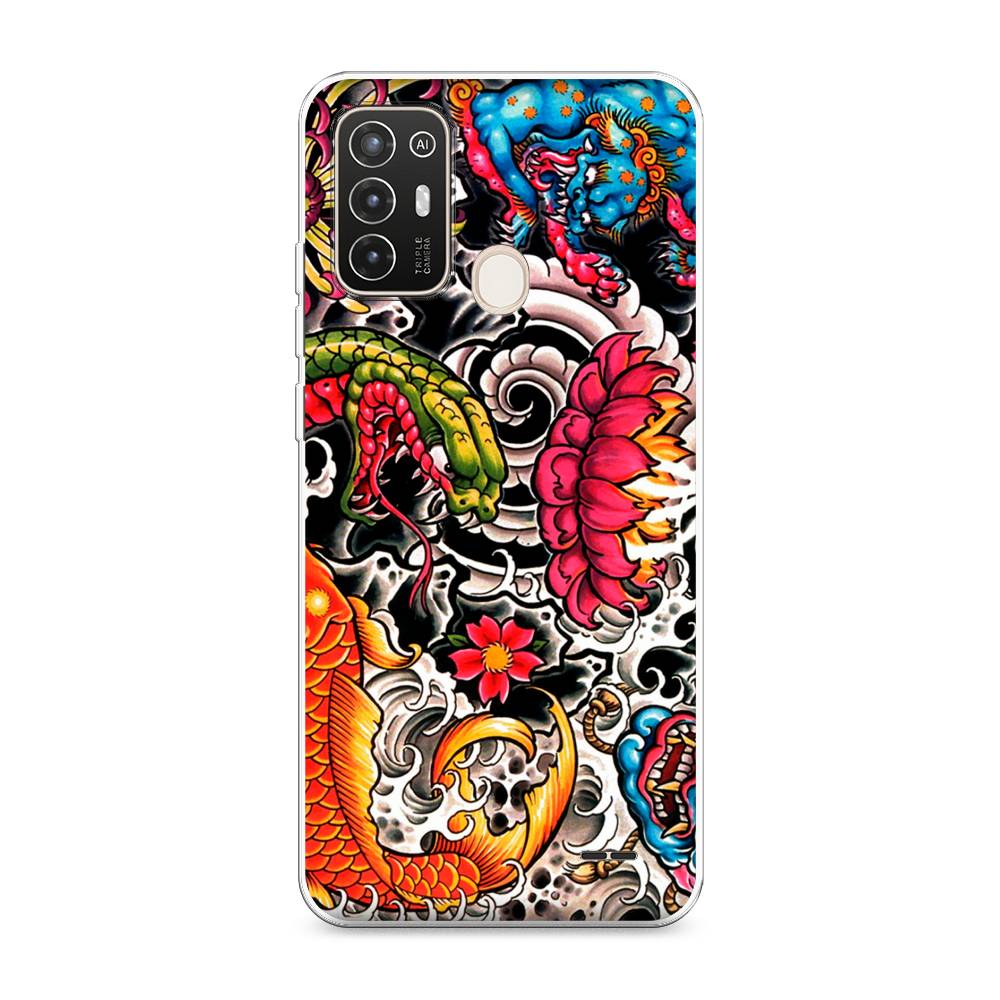 

Чехол на ZTE Blade A52 "Японское искусство", Красный;оранжевый;голубой, 136250-4