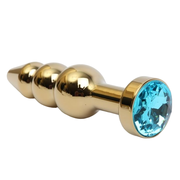 Золотистая анальная ёлочка с голубым кристаллом 11,2 см
